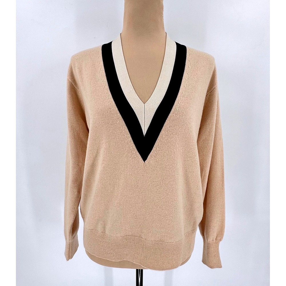 Sandro Paris V-Neck Sweater Wool Cashmere Preppy Old Money Minimalist Size Small